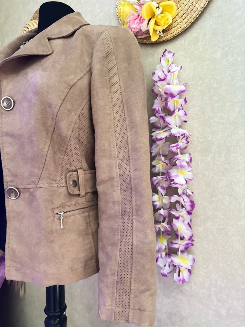 Chico's Taupe Suede Button-Front Utility Jacket - Picture 4 of 4